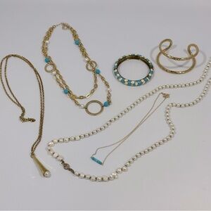 Gold Pearl & Turquoise Costume Jewelry Bundle Enamel